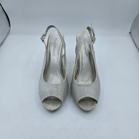 Pierre Dumas Womens Silver/Glitter Ankle Strap Dress High Heels- 8 1/2  preowned - Picture 1 of 9
